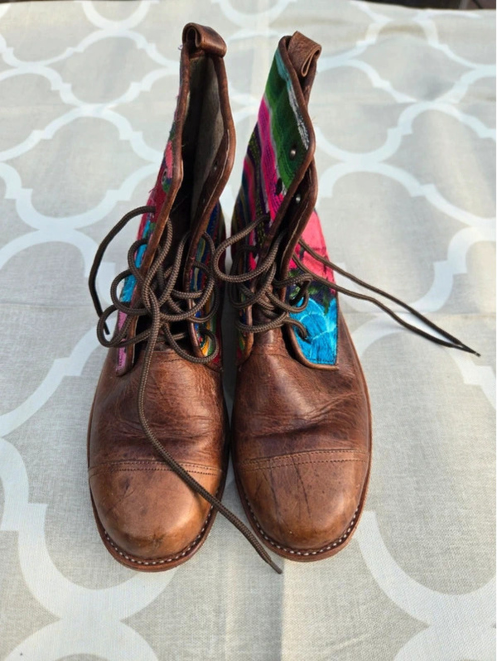 Teysha Guatemala Leather & Embroidered Textile Lace-Up Boots Boho